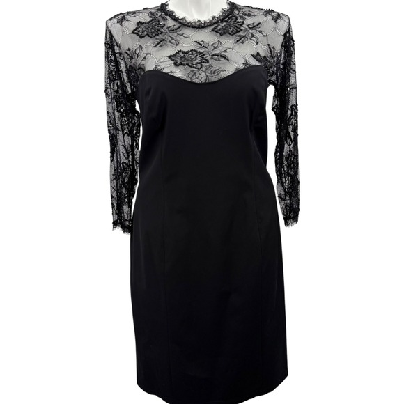 Tadashi Shoji Black Lace Long Sleeve Sheath Cocktail Party Dress Size 16 NWT - Picture 1 of 10